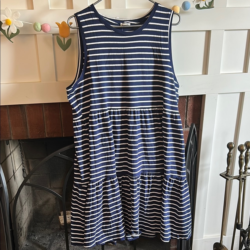 NWT J.Crew Factory Striped Summer Tank Dress, Navy, Size L